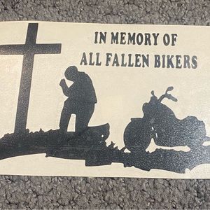 In Memory of All Fallen Bikers Motorcycle Cross Decal Sticker Vinyl 6.5” x 4.5”